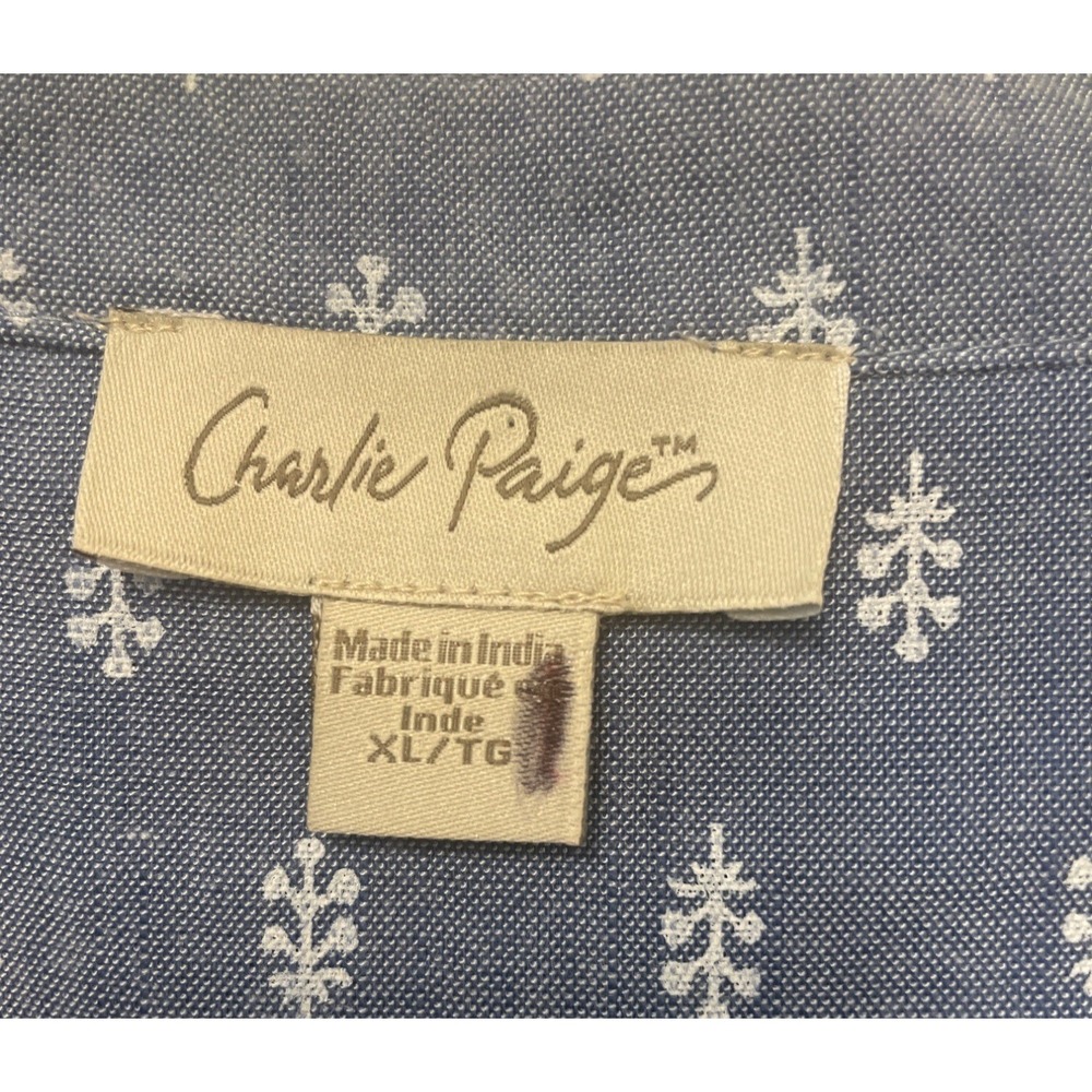 Charlie Paige Womens Boho Peasant Tunic Blouse Blue Cotton Embroidered XL - Picture 5 of 7